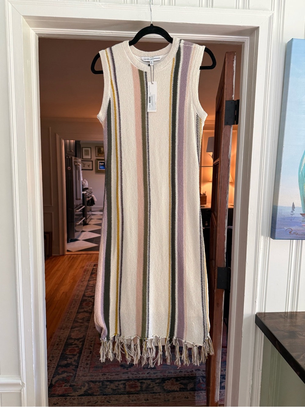 NWT Sleeveless Stripe Sweater Dress - Ivory with Multicolor Stripes, Size M